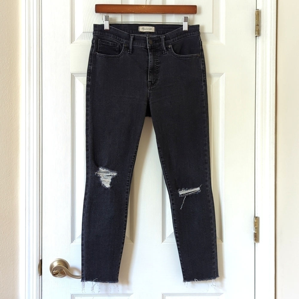 Madewell Classic 9" High Rise Distressed Ankle Cropped Skinny Jeans Black 29